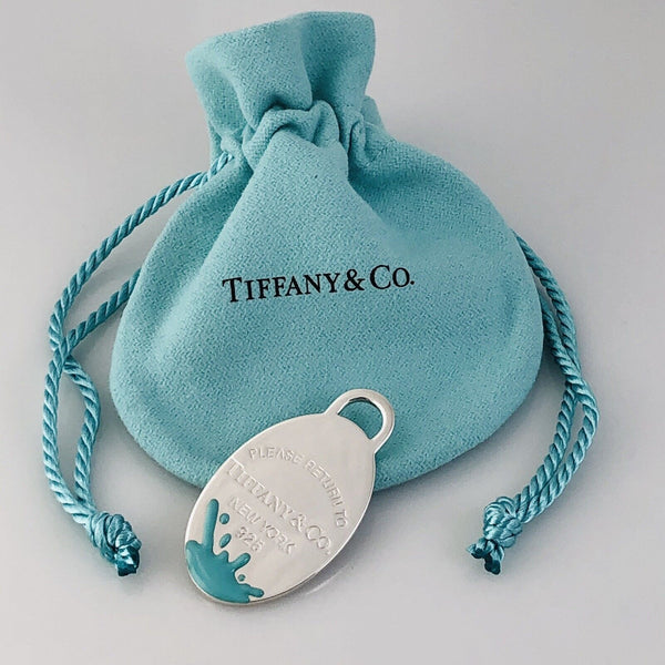 Return to Tiffany Color Splash Blue Enamel Large Oval Tag Pendant Charm - 2