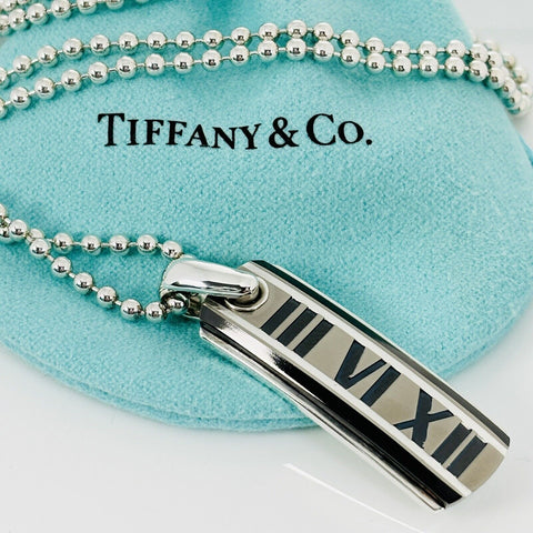 18" Tiffany Atlas Necklace in Black Enamel Silver and Titanium Mens Unisex - 0