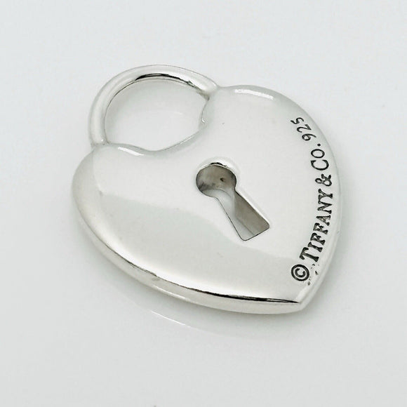 Tiffany Keyhole Heart Padlock Lock Charm Pendant in Sterling Silver