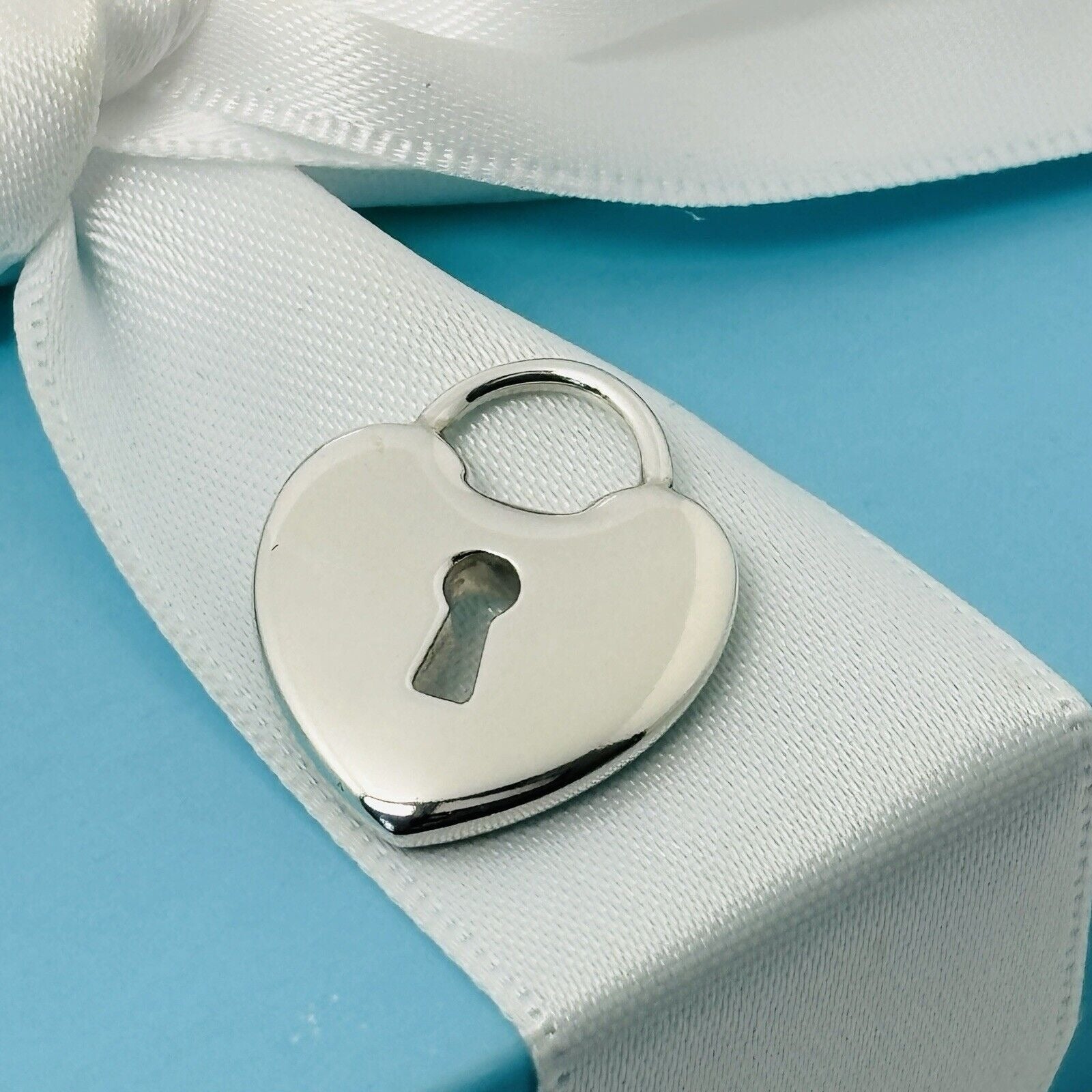 Tiffany Keyhole Heart Padlock Lock Charm Pendant in Sterling Silver - 0