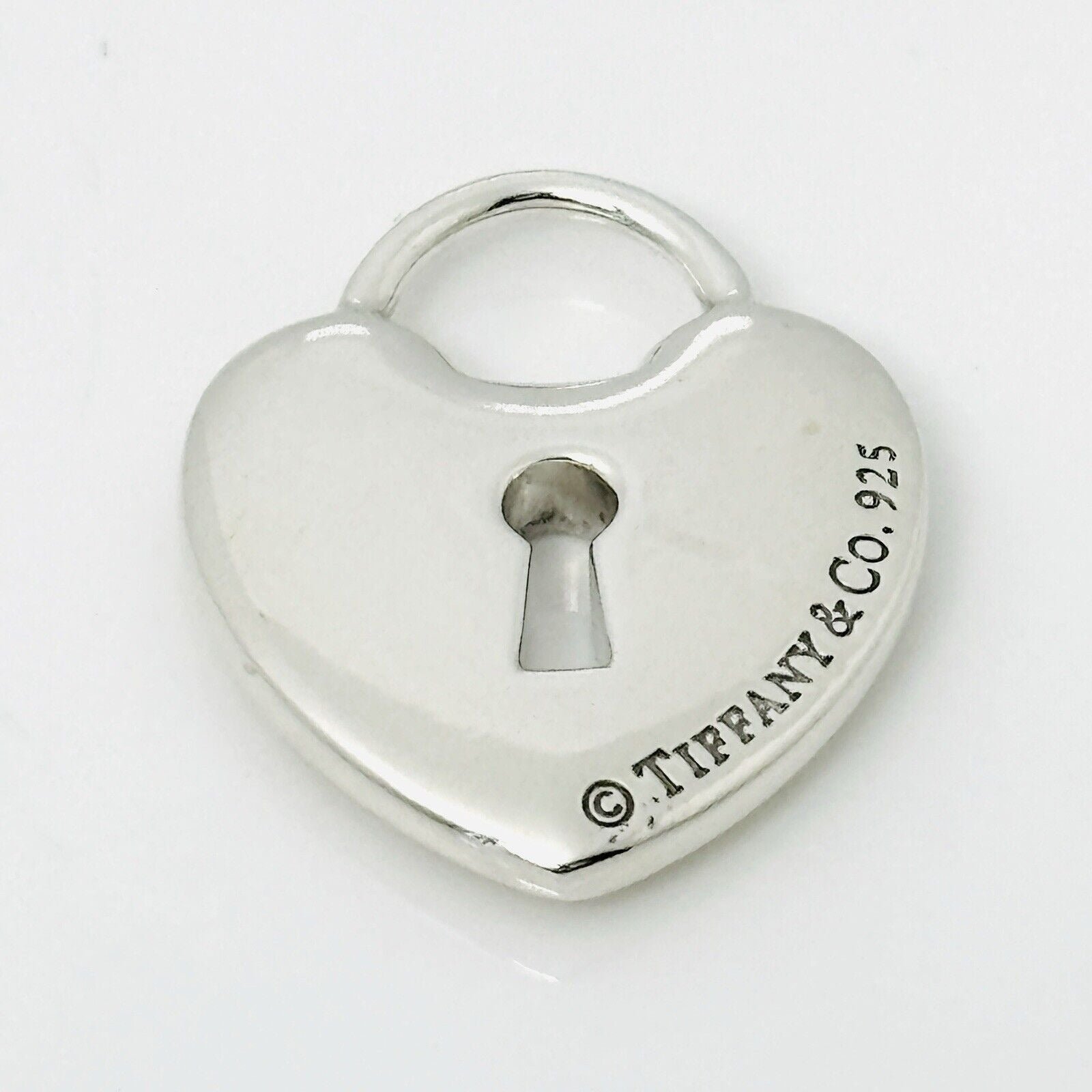 Tiffany Keyhole Heart Padlock Lock Charm Pendant in Sterling Silver