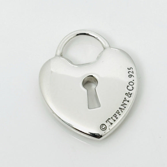 Tiffany Keyhole Heart Padlock Lock Charm Pendant in Sterling Silver