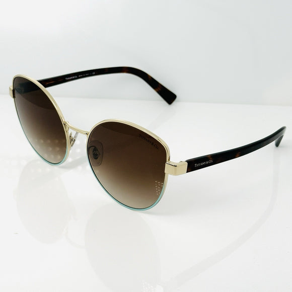 Tiffany & Co TF3068 Cat Eye Sunglasses Gold Tortoise Blue Accent 56mm Italy