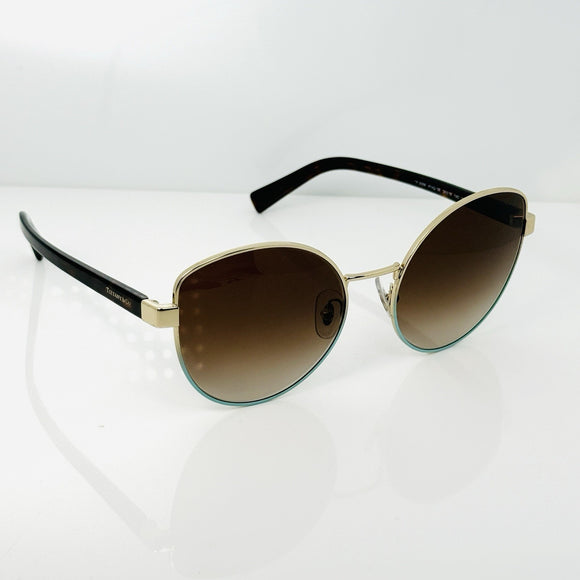 Tiffany & Co TF3068 Cat Eye Sunglasses Gold Tortoise Blue Accent 56mm Italy