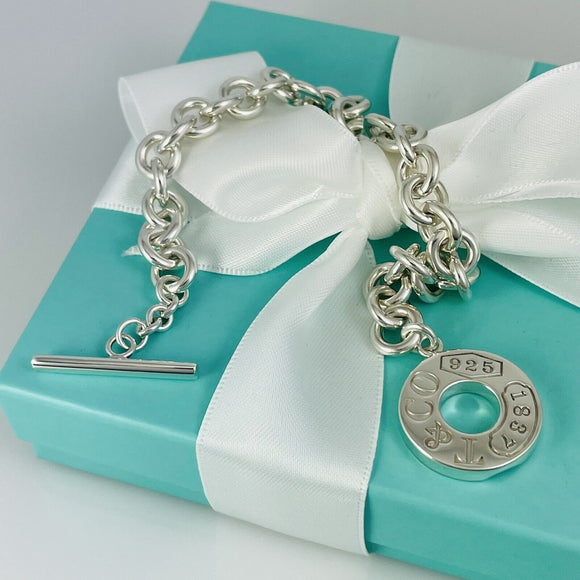 9.5" Large Tiffany & Co Sterling Silver 1837 Mens Unisex Toggle Anklet Bracelet
