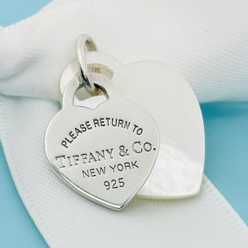 Please Return to Tiffany & Co Mother of Pearl Heart Tag Pendant or Charm Silver