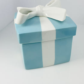 4.3" Large Tiffany Porcelain Blue Trinket Gift Box Ceramic Jewelry Container