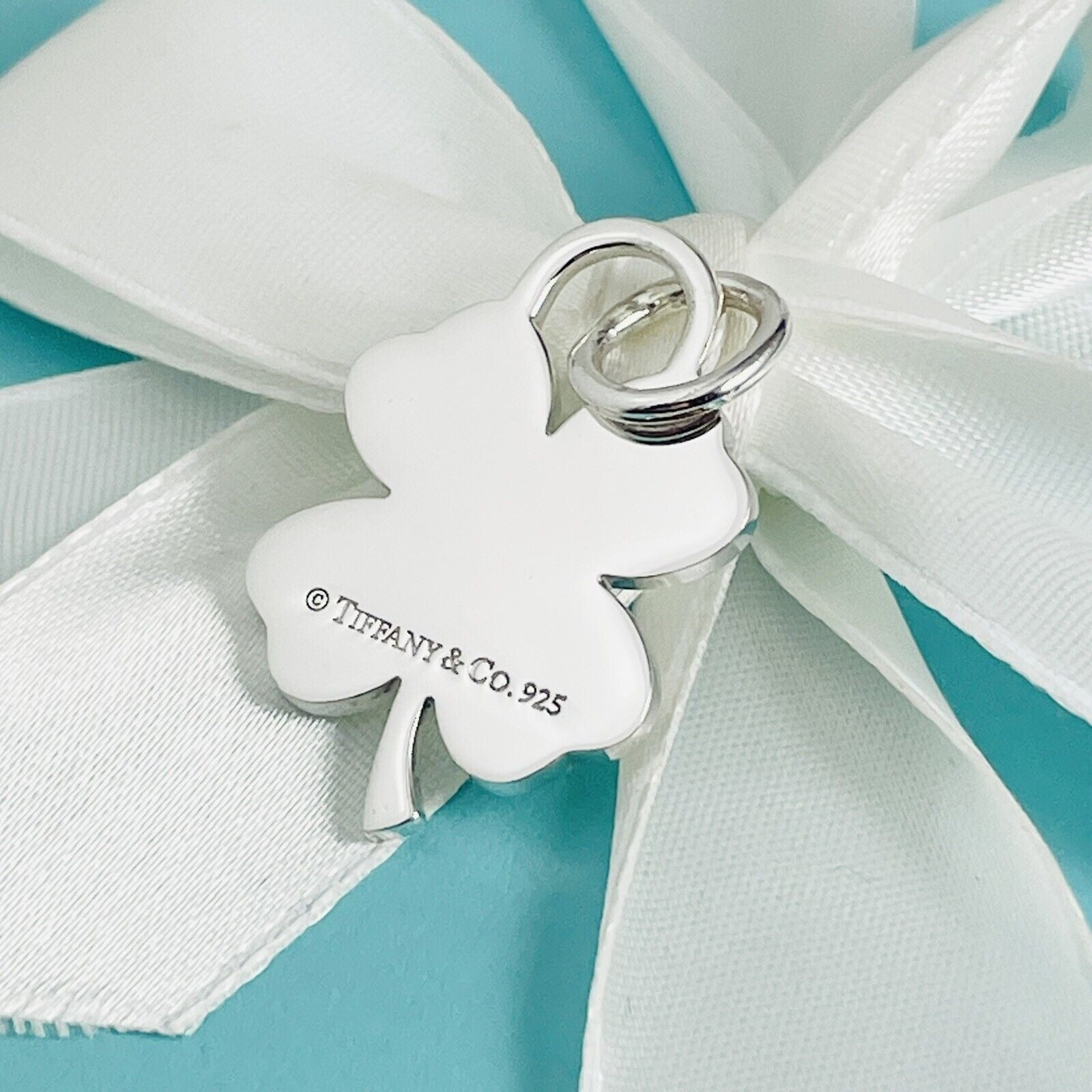 Tiffany & Co Silver Good Luck Shamrock Lucky Irish 4 Leaf Clover Charm Pendant - 0