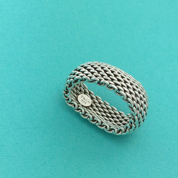 Size 8 Tiffany & Co Mens Unisex Silver Somerset Mesh Weave Flexible Dome Ring - 0