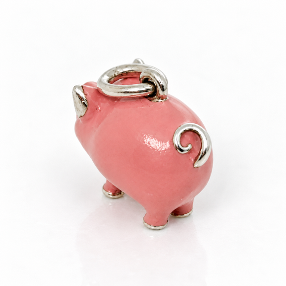 RARE Tiffany & Co Pink Enamel Pig Charm Pendant in Sterling Silver