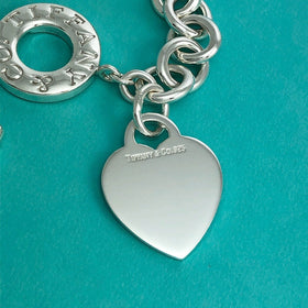 8.5" Tiffany & Co Blank Heart Tag Toggle Charm Bracelet GENUINE in Silver