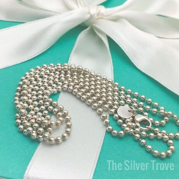 24" Tiffany & Co Men's Unisex Sterling Silver Bead Necklace Dog Chain