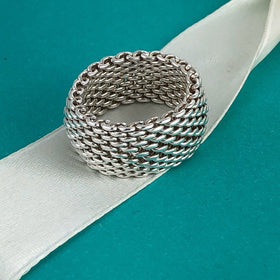 Size 6.5 Tiffany & Co Somerset Mesh Weave Flexible Dome Unisex Mens Ring