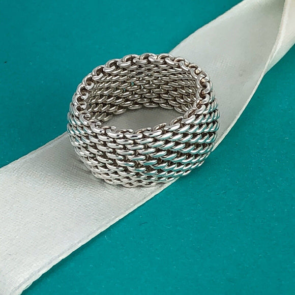 Size 6.5 Tiffany & Co Somerset Mesh Weave Flexible Dome Unisex Mens Ring