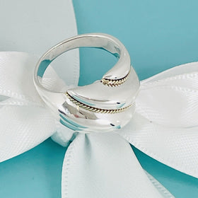 Size 6.5 Dome Shell Twist Rope Ring in Silver and 18K Gold Vintage