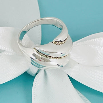 Size 6.5 Dome Shell Twist Rope Ring in Silver and 18K Gold Vintage