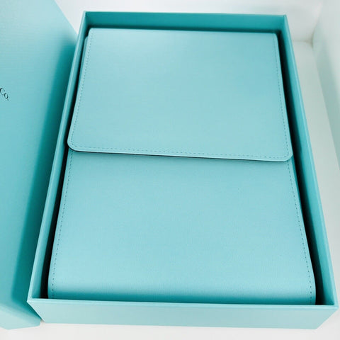 Tiffany Blue Leather Folding Necklace Presentation Blue Gift Box Storage Pouch - 0