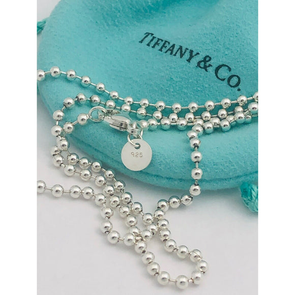 16" Tiffany & Co Bead Dog Chain Necklace 2.5mm beads in Sterling Silver