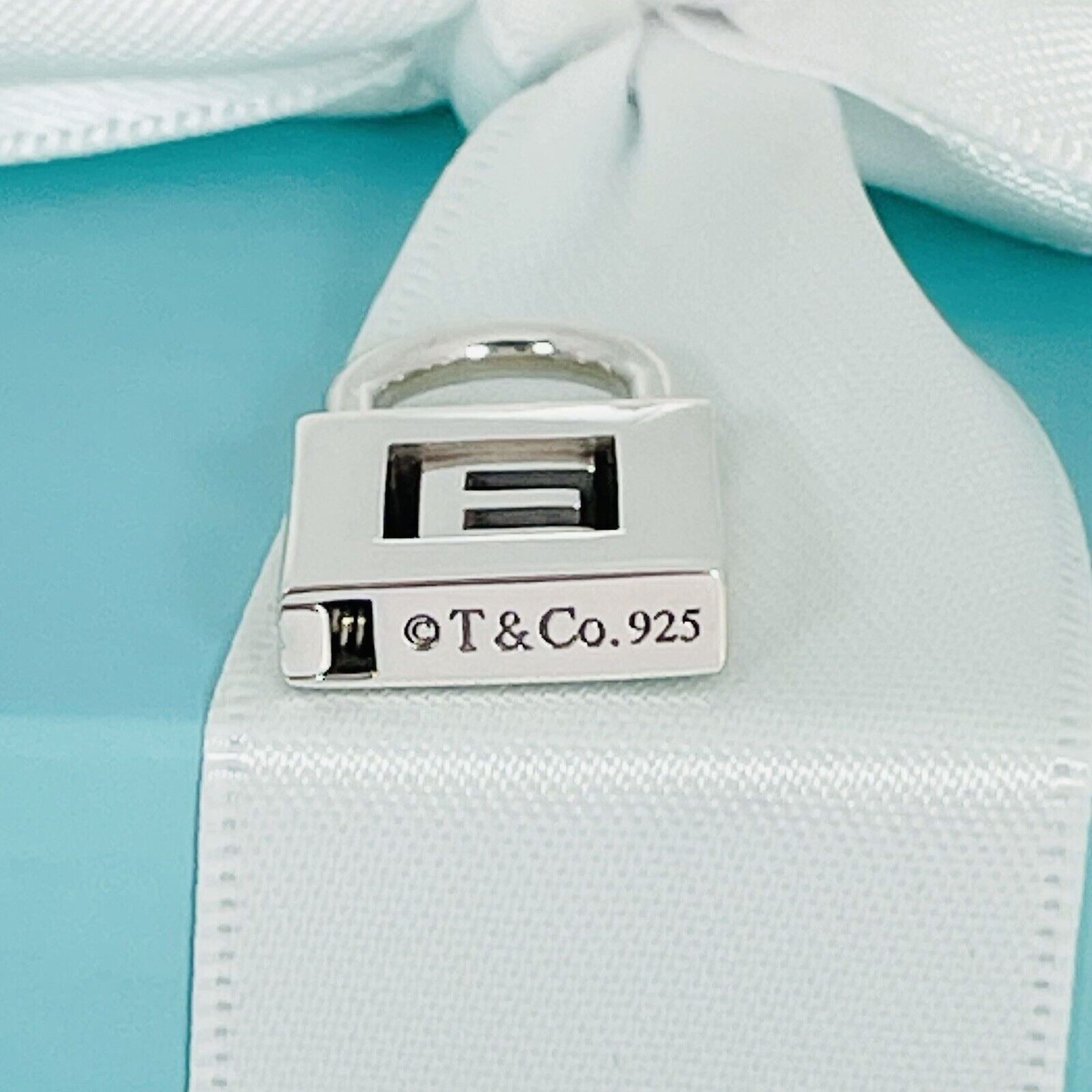 Tiffany & Co Sterling Silver Letter E Alphabet Initial Padlock Charm Pendant