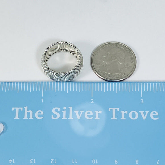 Size 5 Tiffany & Co Somerset Mesh Weave Firm Solid Dome Ring in Silver