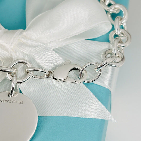 Large 8.5” Tiffany Round Circle Tag Charm Bracelet Engravable Blank