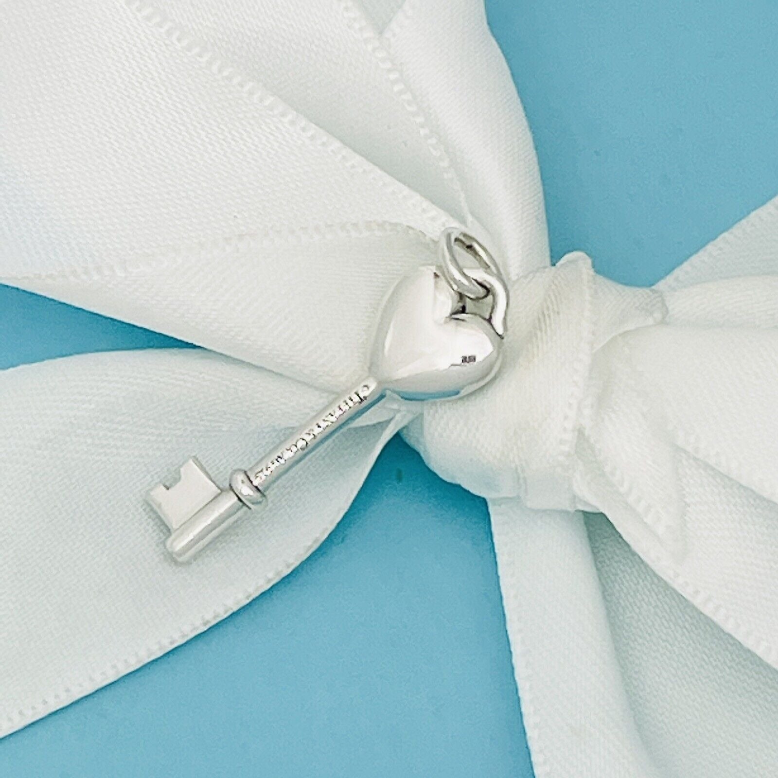 Tiffany & Co Blue Enamel Heart Tag Key Charm or Pendant FREE Shipping