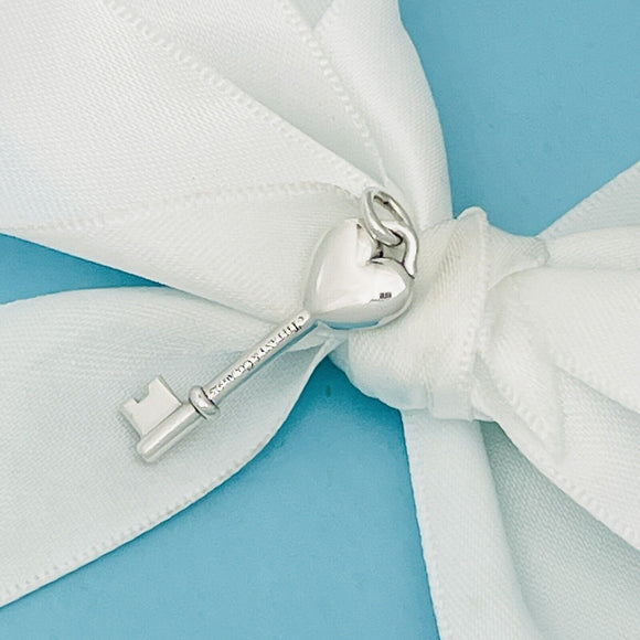 Tiffany & Co Blue Enamel Heart Tag Key Charm or Pendant in Sterling Silver