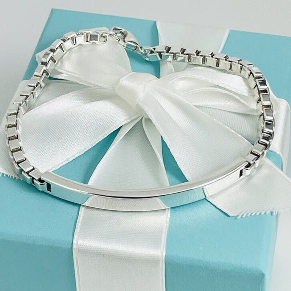 9" Tiffany & Co ID Bracelet Venetian  Box Links Men's Unisex