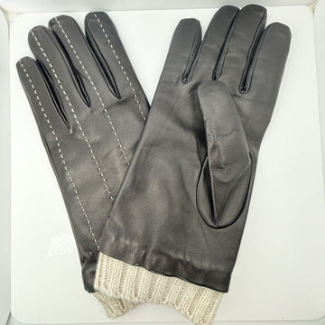 Tiffany & Co Black and Blue Leather and Cashmere Women's Winter Gloves - 0