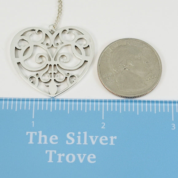 30" Tiffany Large Enchant Heart Filigree Pendant Necklace in Silver