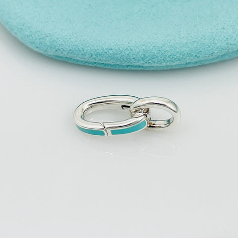 Tiffany Oval Clasping Link Blue Enamel Charm or Bracelet Necklace Extender - 0