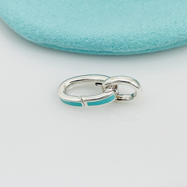 Tiffany Oval Clasping Link Blue Enamel Charm or Bracelet Necklace Extender - 2