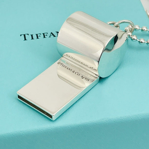 Tiffany Sterling Silver 1837 Whistle Pendant for Coach Teacher Sports Bead Chain
