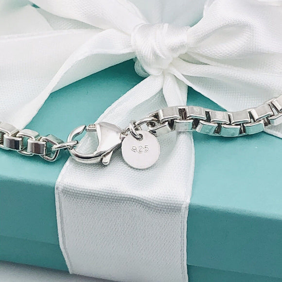7” SMALL Tiffany & Co Venetian Box Link Bracelet in Sterling Silver