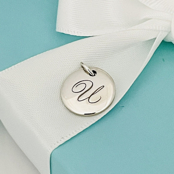 Tiffany Letter U Notes Alphabet Disc Charm Initial Pendant in Silver