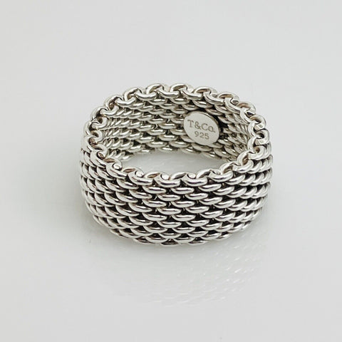 Size 10  Tiffany & Co Somerset Mesh Weave Mens Unisex Ring in Sterling Silver - 0