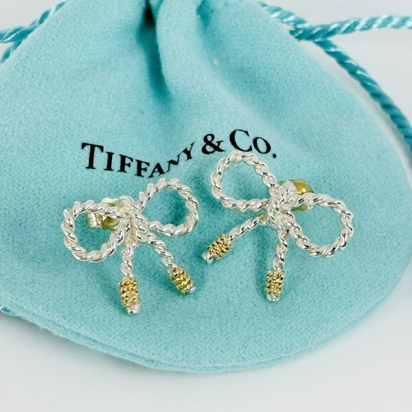 Vintage Tiffany Twist Rope Bow Earrings in Silver and 18K Gold - 3
