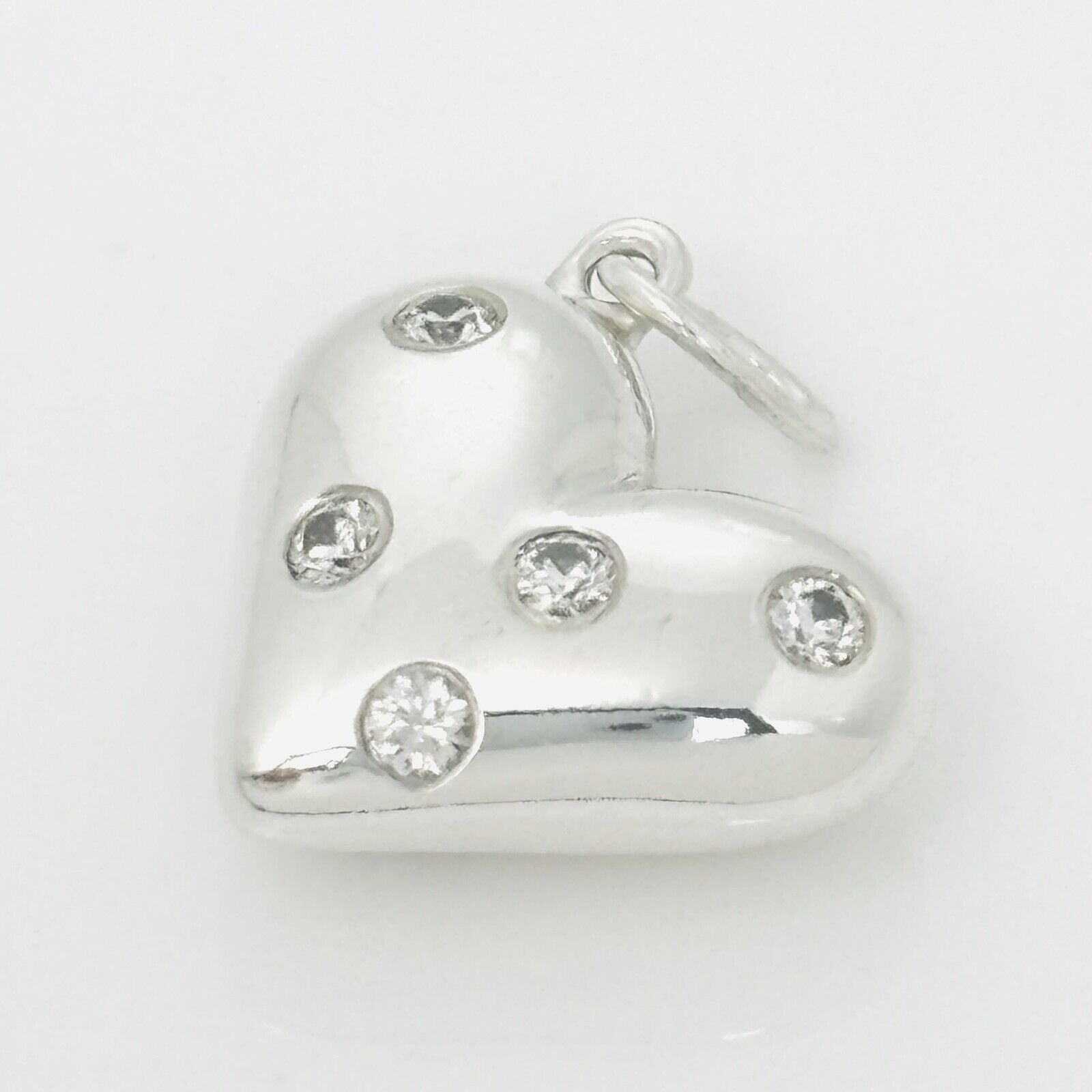 Tiffany & Co Etoile 5 Diamond Puffed Heart Charm or Pendant in Sterling Silver
