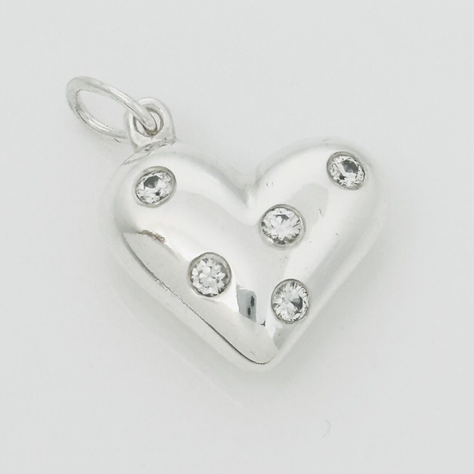 Tiffany & Co Etoile 5 Diamond Puffed Heart Charm or Pendant in Sterling Silver