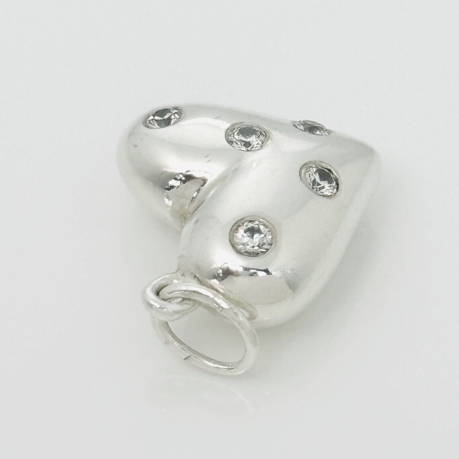 Tiffany & Co Etoile 5 Diamond Puffed Heart Charm or Pendant in Sterling Silver