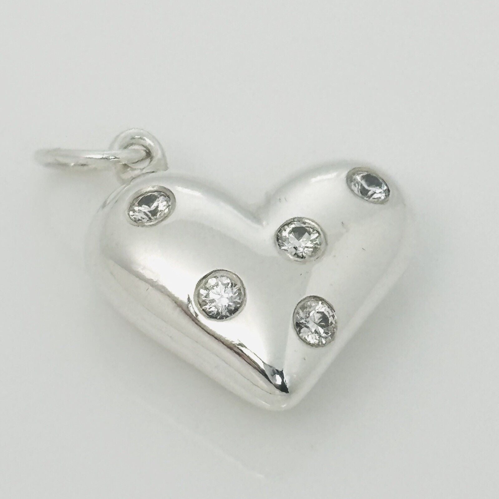 Tiffany & Co Etoile 5 Diamond Puffed Heart Charm or Pendant in Sterling Silver