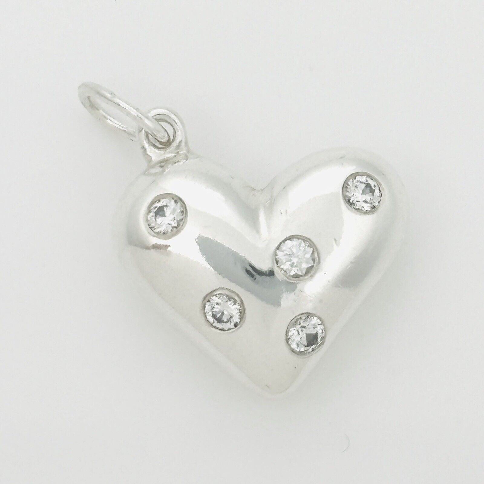 Tiffany & Co Etoile 5 Diamond Puffed Heart Charm or Pendant in Sterling Silver