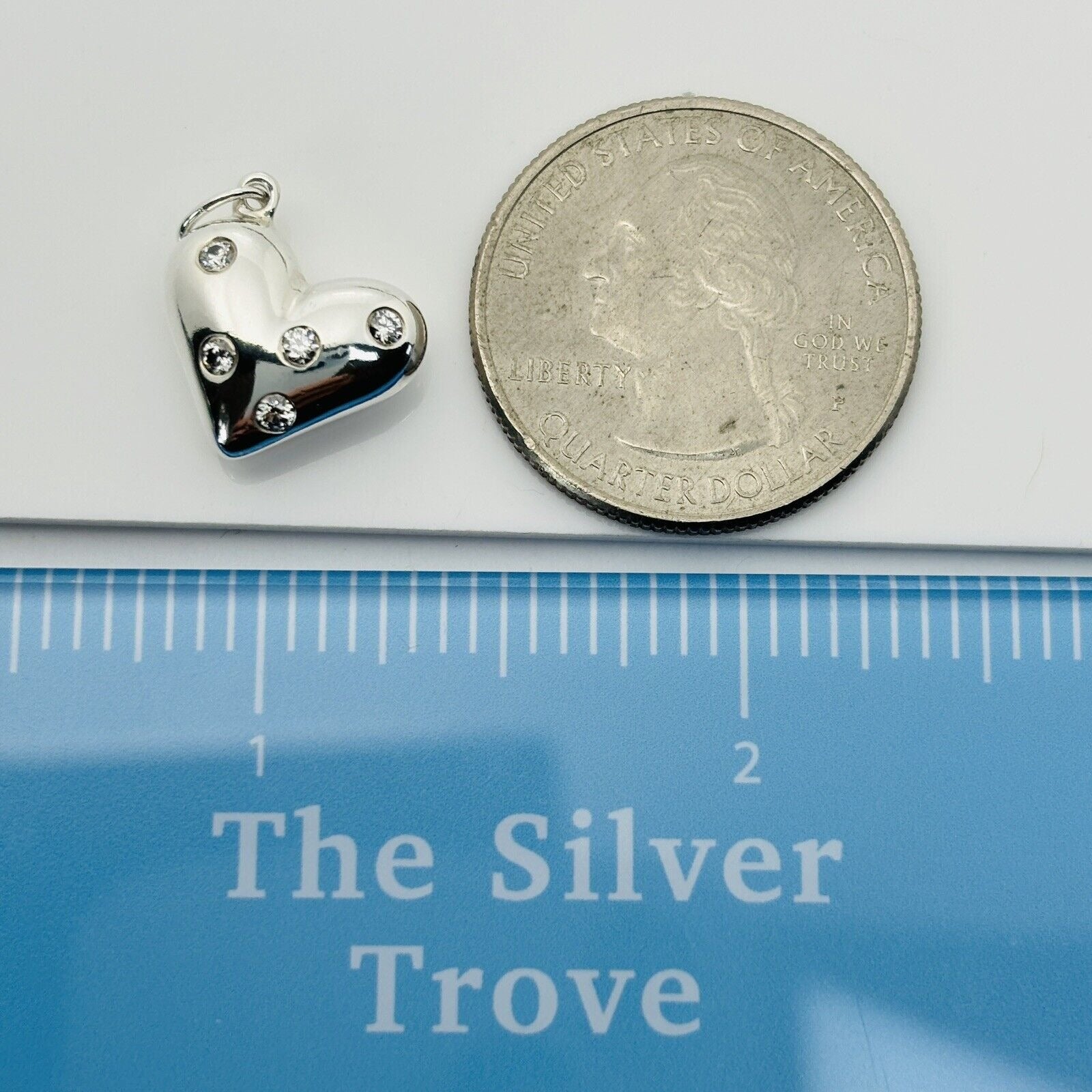 Tiffany & Co Etoile 5 Diamond Puffed Heart Charm or Pendant in Sterling Silver
