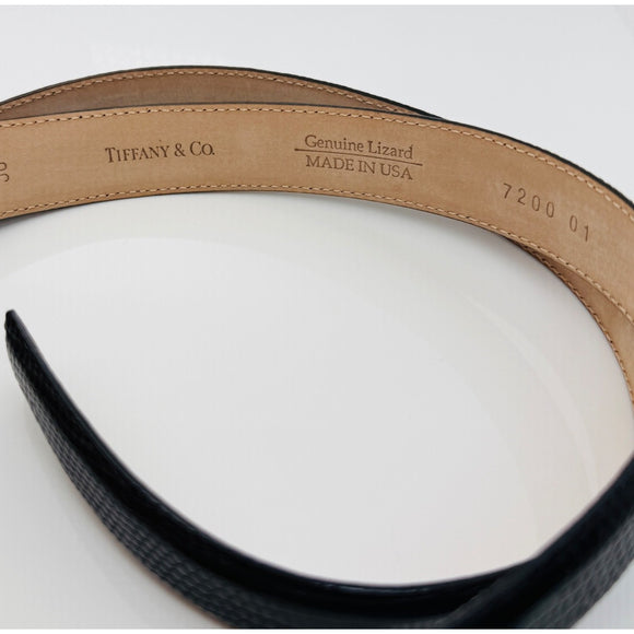 Tiffany & Co Black Lizard Skin Leather Mens Belt Size 32
