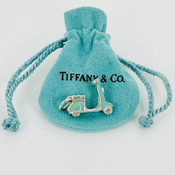 RARE Tiffany & Co Scooter Moped Charm in Blue Enamel and Sterling Silver