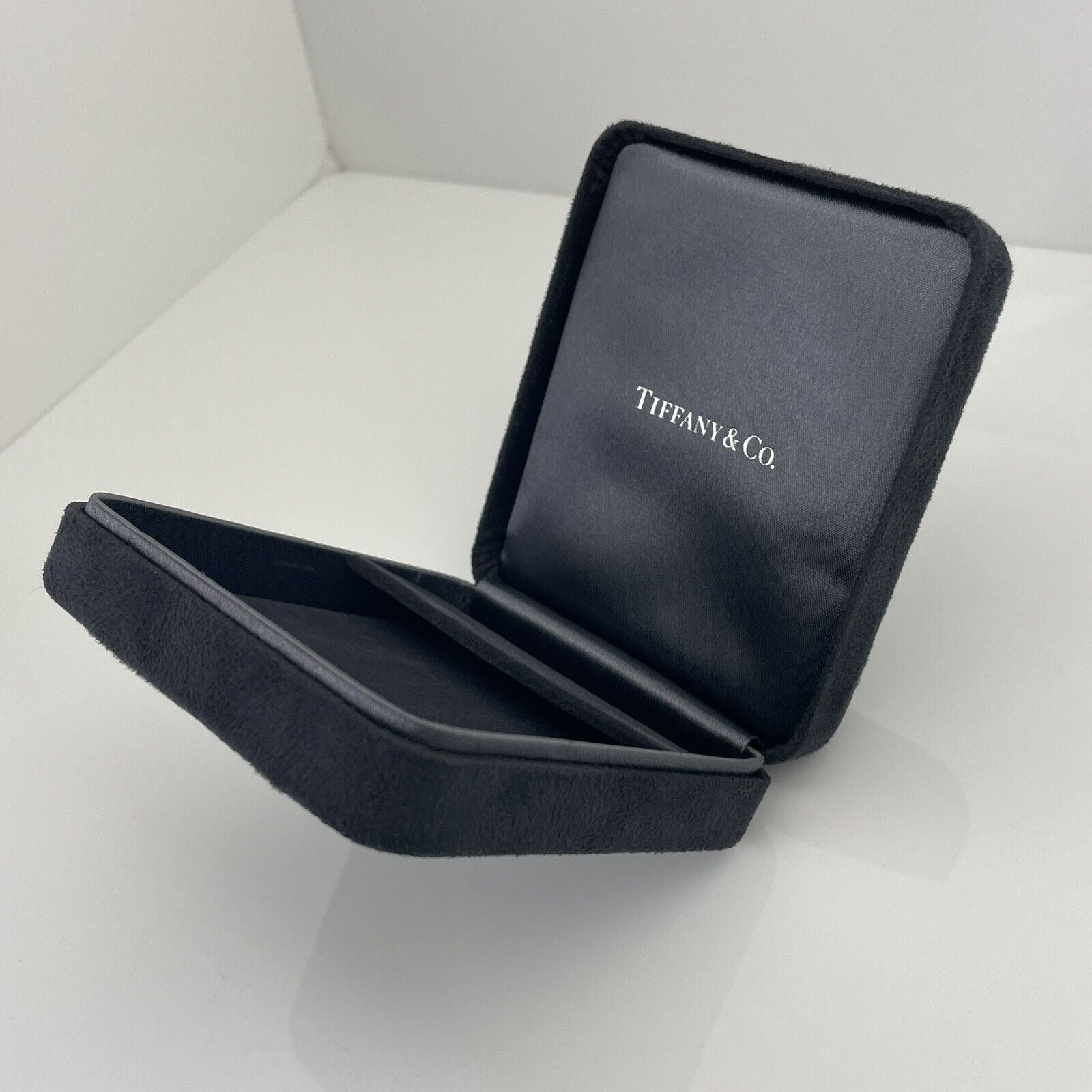 Tiffany Earring Gift Storage Black Suede Leather Box Empty Holder