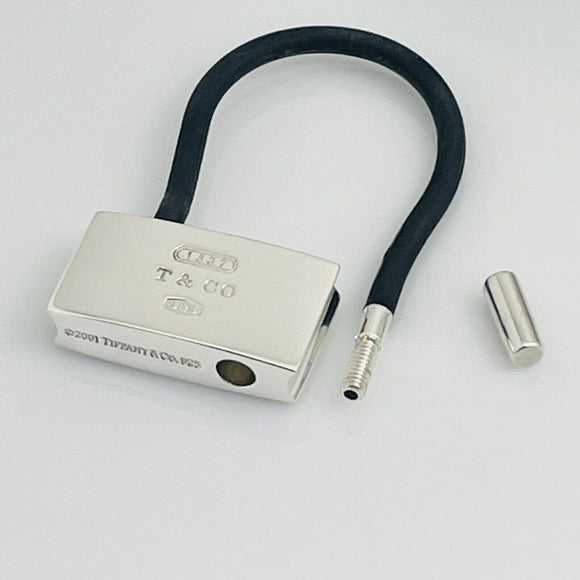 Tiffany & Co 1837 Padlock Black Rubber Key Ring Chain in Sterling Silver