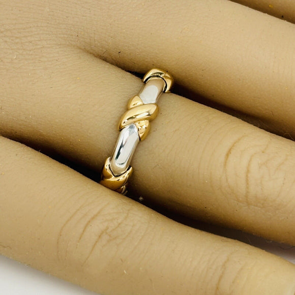 Size 5.5 Tiffany Signature X Kiss Ring in Yellow 750 Gold and Sterling Silver