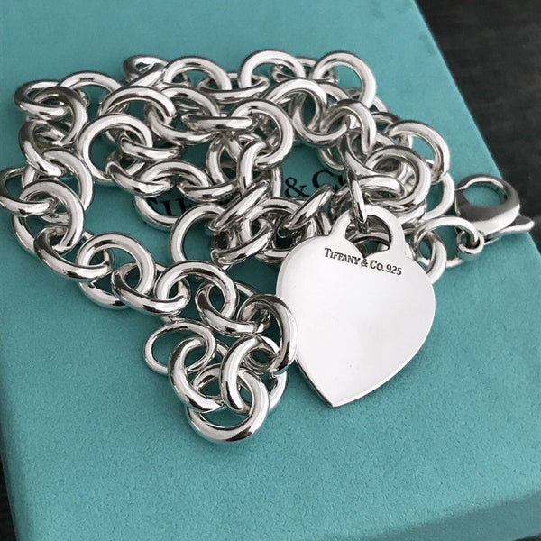 16" Tiffany & Co Sterling Silver  Blank Heart Tag Necklace with Blue Box - 3