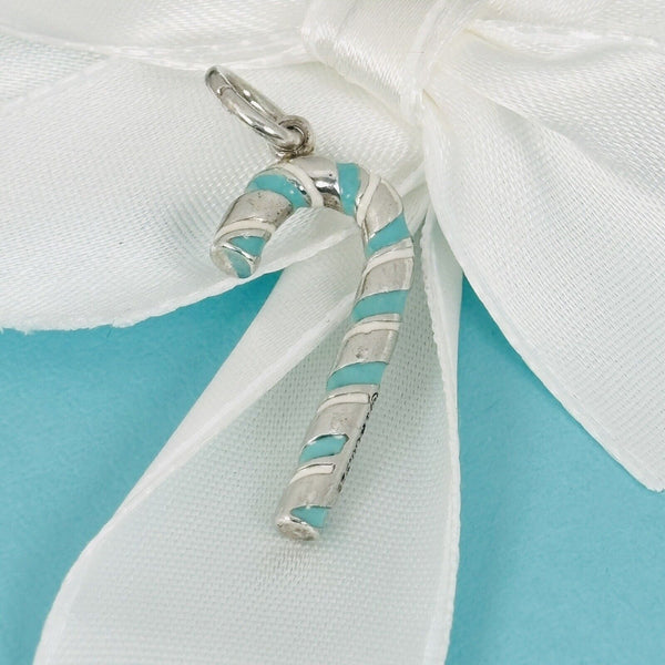 Tiffany & Co Candy Cane Christmas Charm in Blue Enamel and Silver - 1